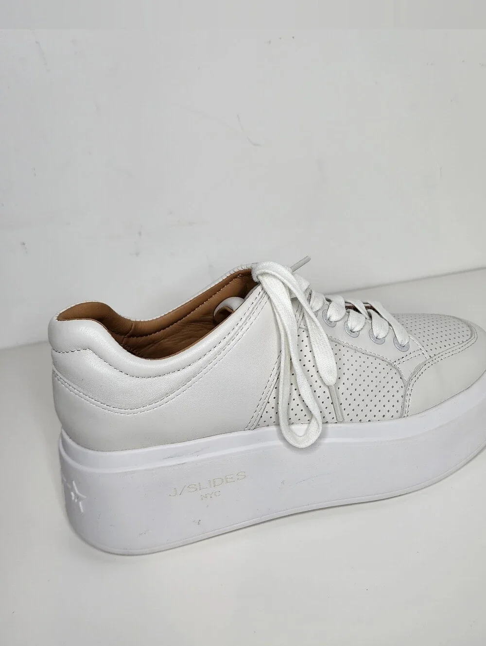 J/Slides Harlow White Platform Perforated Leather Sneakers for Women Size 7